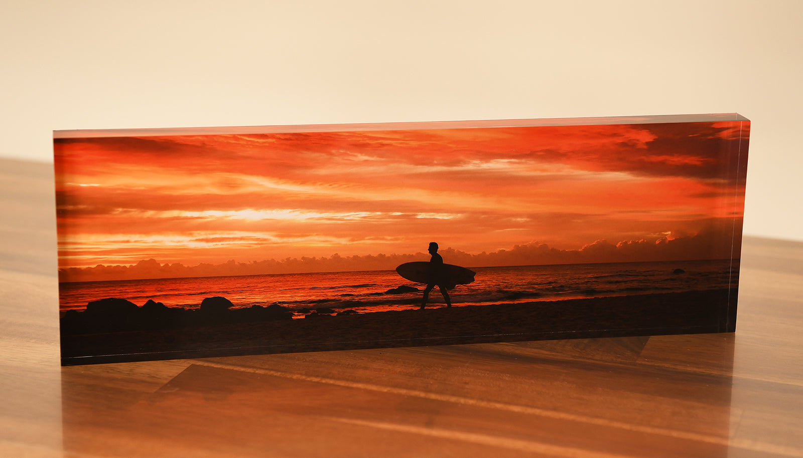 Acrylic Block. Shelly Beach surfer, Port Macquarie